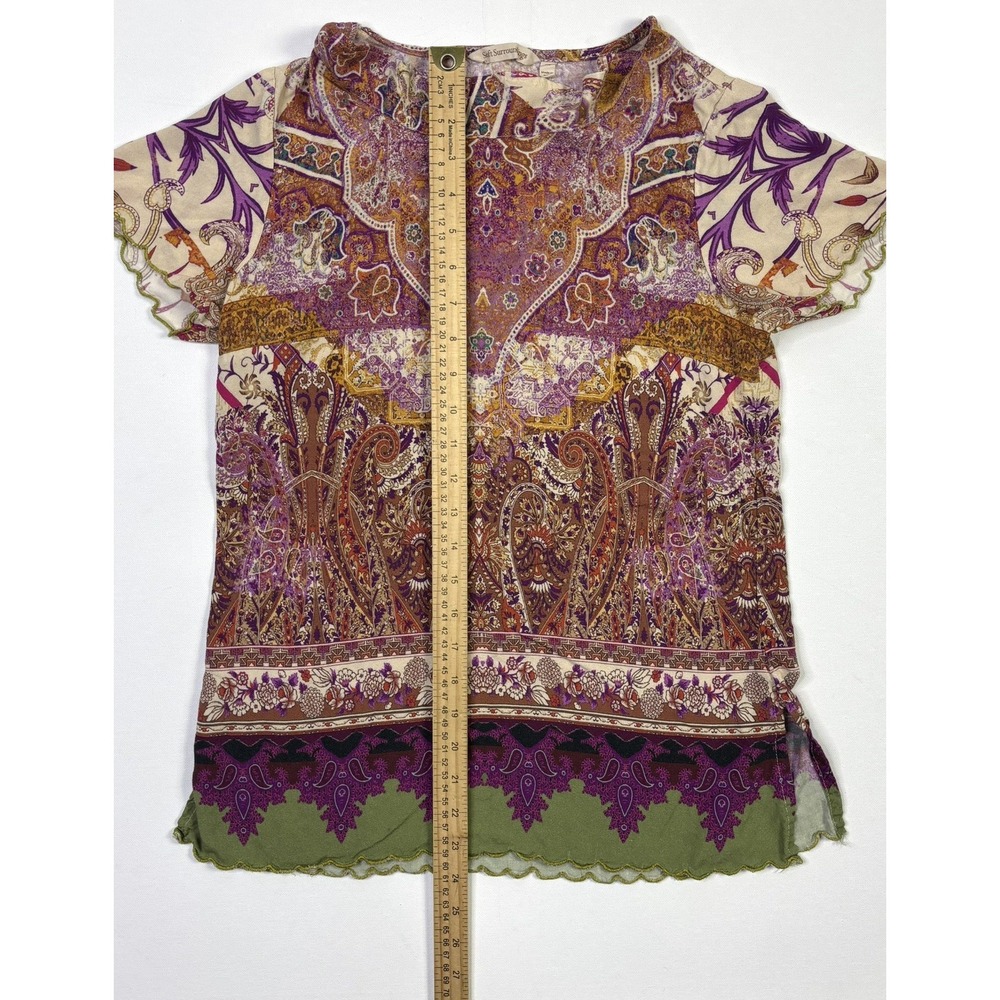 Soft Surroundings Tunic Top Women's XS Paisley Floral Boho Short Sleeve - Picture 4 of 10